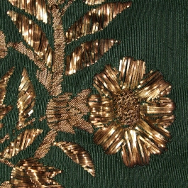 Detail of gold embroidery on court train, KSUM 1983.1.2011. Collection of the Kent State University Museum.