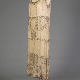 Evening dress of silk chiffon trimmed with silver and crystal bugle beads, KSUM 1983.1.330