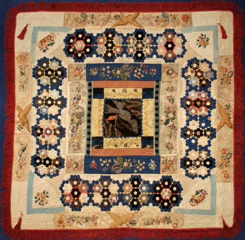 Mosaic quilt, attributed to Elizabeth Hobbs Keckley, 1862-1880, dress and ribbon silk, KSUM 1994.79.1, Gift of Ross Trump in memory of his mother, Helen Watts Trump.
