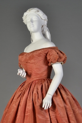 View of the silk moiré dress from the 1860s. (KSUM 1983.1.62)